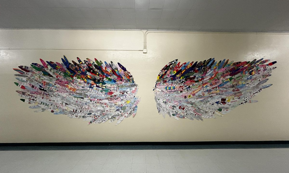 Collaborative Feather Mural Demonstrates School Spirit